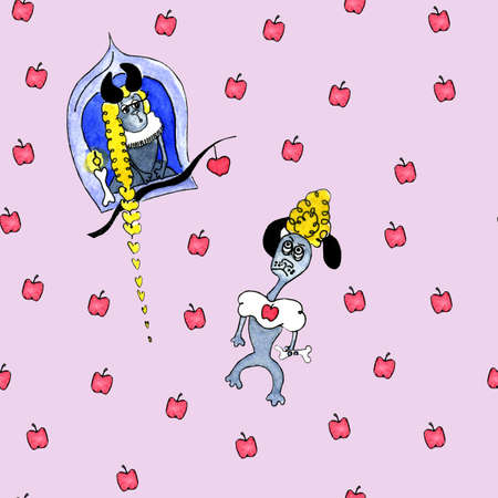 Seamless pattern with illustrations of stylized cartoon poodles for children and girls.の写真素材