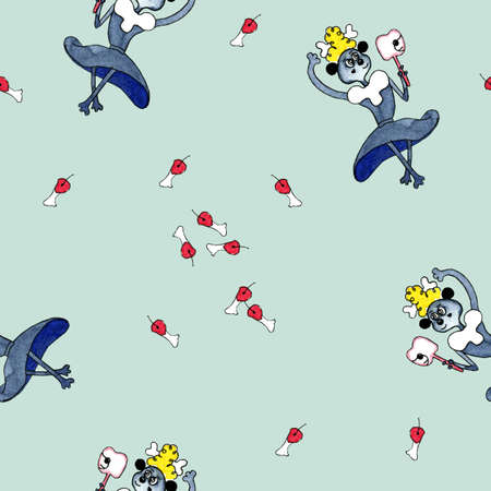Seamless pattern with illustrations of stylized cartoon poodles for children and girls.の写真素材