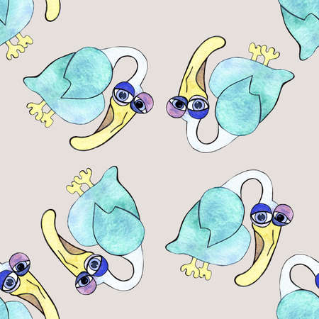 Seamless pattern with sad, depressed, brooding blue pelican.の写真素材