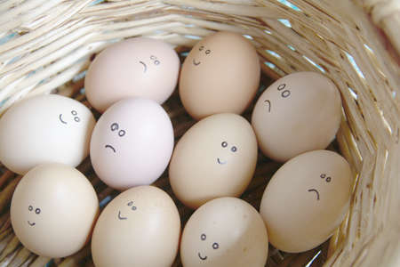 Self Made Hand Drawn - Group of emotional eggs in a basket .の写真素材