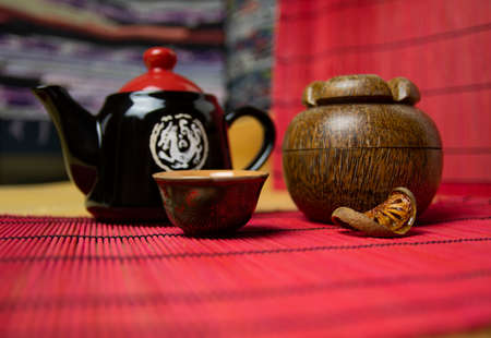Bael tea with bark of bael fruit, the properties of hot bael fruit juice is a kind of herb - the concept of health.の写真素材