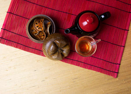 Bael tea with bark of bael fruit, the properties of hot bael fruit juice is a kind of herb - the concept of health.の写真素材
