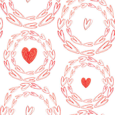 Patterns of red hearts doodles for textiles, packaging, background for Valentine's Day.
