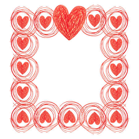 Frame of red hearts doodles. Valentine's day design.の写真素材