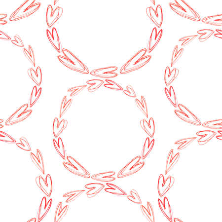 Patterns of red hearts doodles for textiles, packaging, background for Valentine's Day.