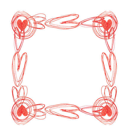 Frame of red hearts doodles. Valentine's day design.の写真素材