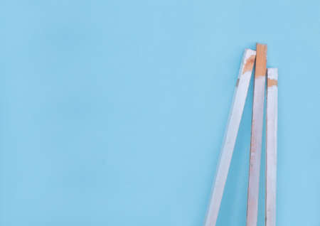 Background Pattern, Three Woodn Plank on Blue Stucco Wall with Copy Space for Text Decorated.の写真素材