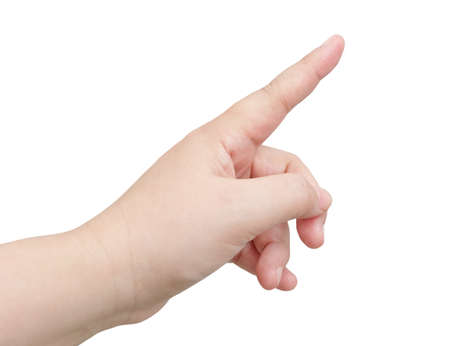 Business Concept, Close Up of Hand Pointing or Touching A Finger at Something Isolated on White Background.の写真素材