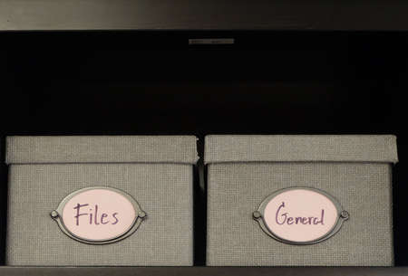 Stack of Empty Office Storage Boxes or Archive Boxes Used for Storing Document Paper, Media and Accessories.の写真素材