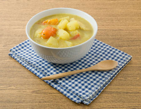 Japanese Cuisine and Food, Delicious Japanese Curry Soup with Chopped Potatoes, Tomatoes and Chicken.の写真素材