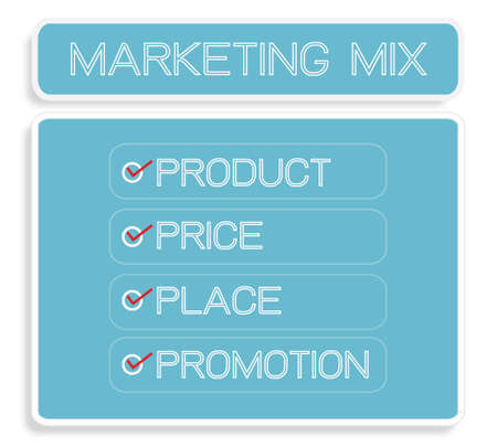 Business Concepts, Illustration of Marketing Mix or 4Ps Model for Management Strategy Diagram in Blue Colors. A Foundation Concept in Marketing.のイラスト素材