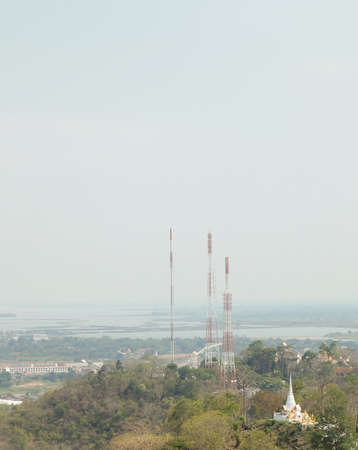 Thailand, Aerial View at East Side of The City of Nakornsawan Province with Ping River, Chao Phraya...