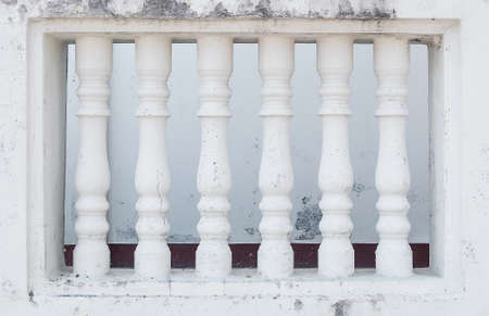 Row of White Plaster Sculpture Balusters or Balcony in Old and Ancient Building.の写真素材