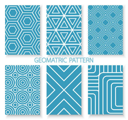 Set of Abstract Geometric Pattern Cards with Blue and White Colors, Copy Space for Text Decoratedのイラスト素材