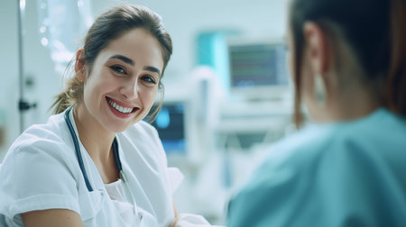 Doctors provide attentive care to patients in hospital beds, showing a compassionate approach to ensure their well-being and recovery in the hospital setting.の素材