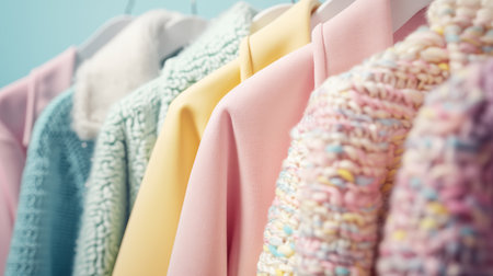 Spring's sweetness, Fashionable women's clothing adorned in delicate pastel hues, reflecting the gentle beauty of the season and exuding timeless elegance.の素材