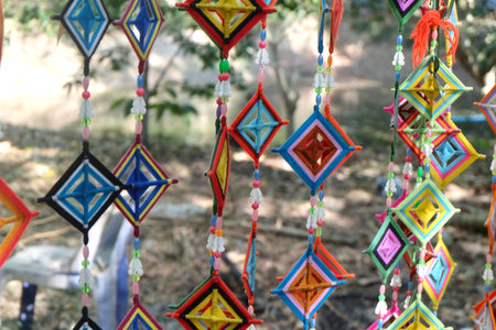 Colorful Silk Spiderweb Flag in Thai Buddhist Ritual