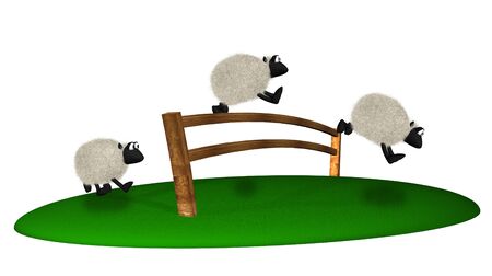 3d sheep jumping over fence. Counting sheepsの写真素材