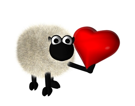 3d sheep with a red heartの写真素材