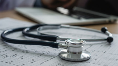 Stethoscope and Medical Chart on Doctor's Deskの素材