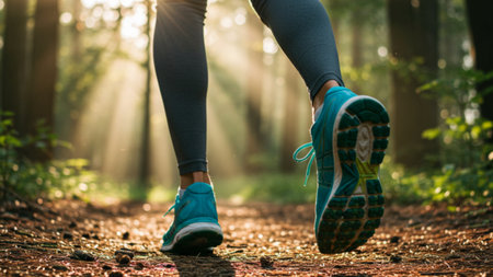 Morning Run on a Sunlit Forest Pathの素材