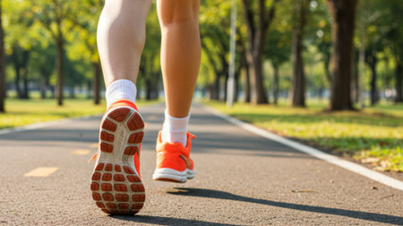 Morning Exercise: Legs Walking on a Park Pathの素材