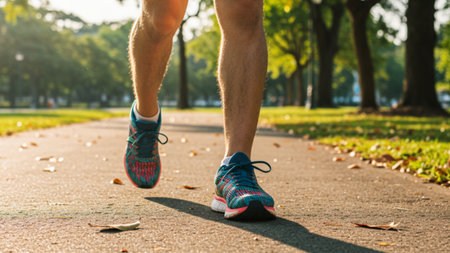Morning Run Through a Sunlit Park Pathの素材