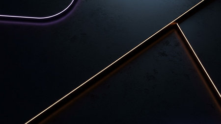 Futuristic Dark Background with Geometric Neon Light Linesの素材