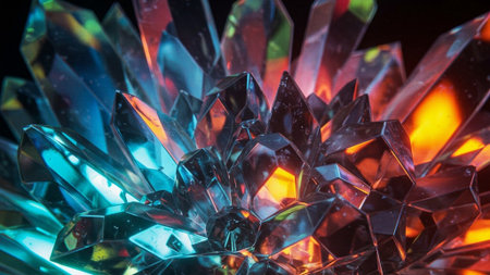 Vibrant Crystal Cluster Glowing in Neon Orange and Blueの素材