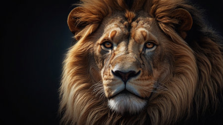 Majestic Lion Portrait with Dramatic Dark Backgroundの素材