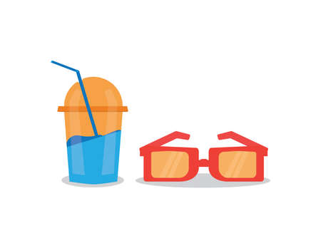 cold drink and glasses icon summer set vectorのイラスト素材