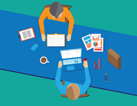 Flat design creative office workspace. Vector template.のイラスト素材