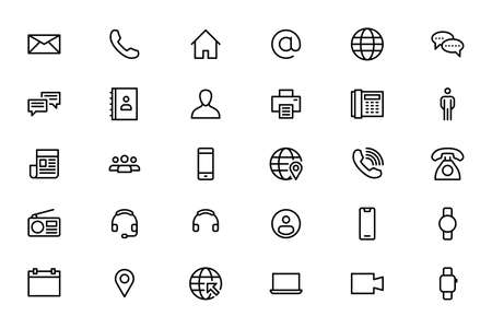 Contact communication call connection icons. Editable strokeのイラスト素材