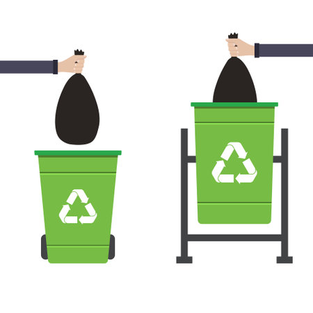 Dustbin recycle hand holding garbage bagのイラスト素材