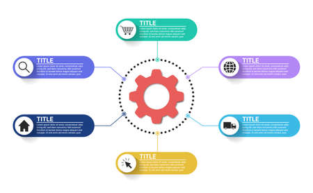 Infographic data visualization presentation chart 6 step gear process rounded buttonsのイラスト素材