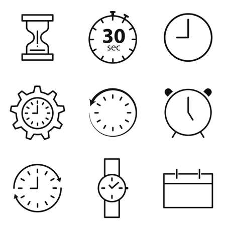 Time set of clock, timer, wrist watch, alarm and calendar various iconsのイラスト素材