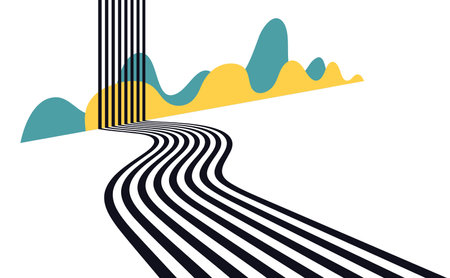 3d perspective horizon road highway black and white lines background. Mountain on backsideのイラスト素材