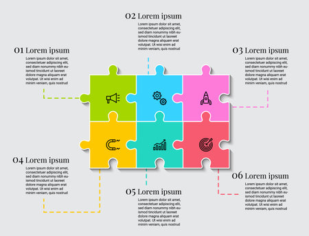 Puzzle infographic six step processのイラスト素材