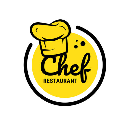 Chef restaurant logo in yellow and blackのイラスト素材