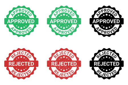 Approved and Rejected badge stamp in normal, grunge and icon styleのイラスト素材