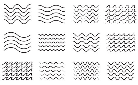 Water wave line different variations set collection patternのイラスト素材