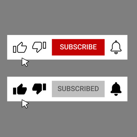 subscribe button like, dislike and bell notification icons in line and filled styleのイラスト素材