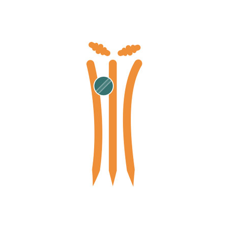 Cricket leather ball hitting stumps wicket, bails flying logoのイラスト素材
