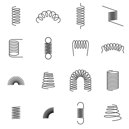 Metal spring spiral coil 3d line icon vector setのイラスト素材