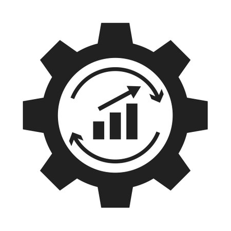 Productivity business growth rate icon. Growth graph, rotating arrow indicating time interval with gear production processのイラスト素材