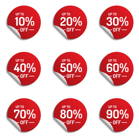 Up to 10 to 90 percent discount. Round circle sticker offer price label tagのイラスト素材