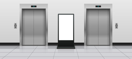 Lift elevator doors with digital advertising display board mockupのイラスト素材