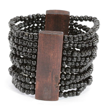 Black Bead and Wood Panel Braceletの写真素材