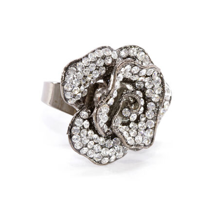 Gunmetal and Crystal Flower Ringの写真素材