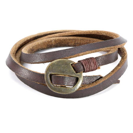 Leather Wraparound Bracelet with Gold Claspの写真素材